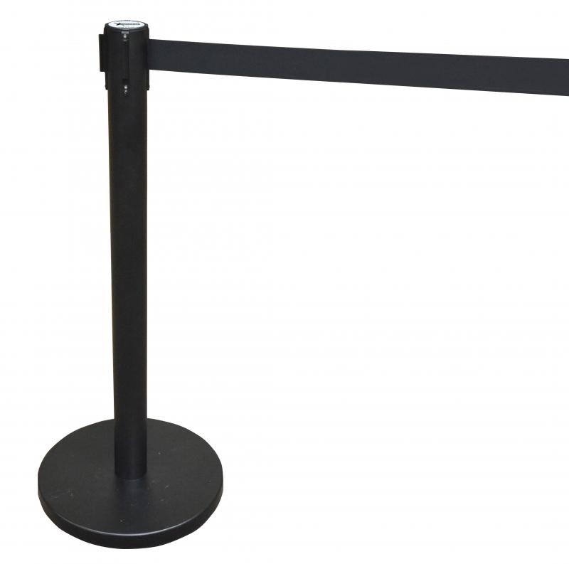 Black-Painted Steel Crowd Control System with Black Rectractable Belt Barrier 1 Black-Painted Steel Crowd Control System with Black Rectractable Belt Barrier